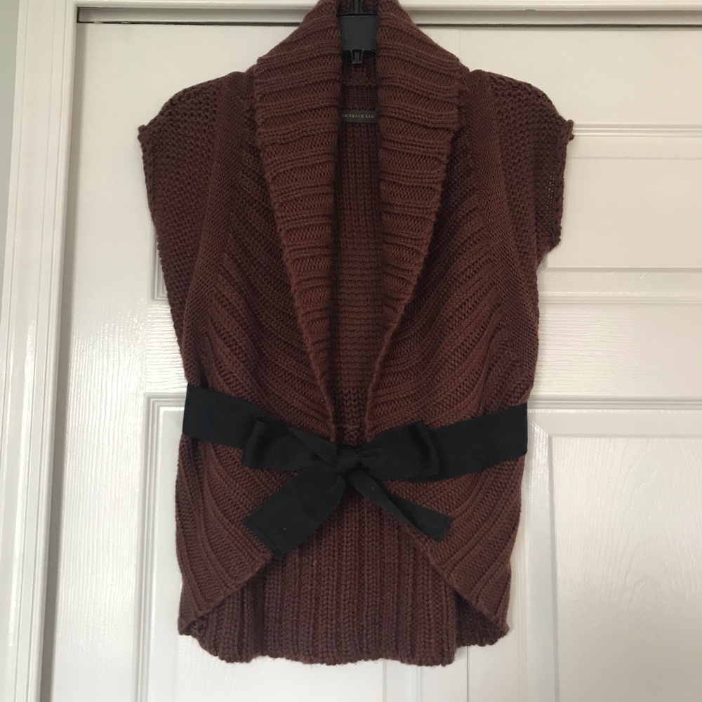Outback Brown Red Knit Sweater Vest with Grosgrain Ribbon Belt One Size